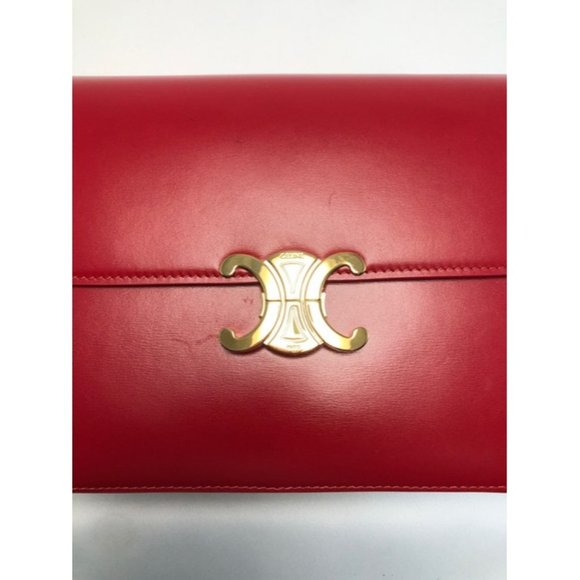 CELINE Cr Triomphe Large Natural Red Calfskin Leather Shoulder Bag - Picture 9 of 12